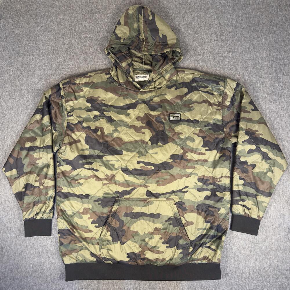 Black Rifle Coffee Company Hoodie Mens 2XL Green Camo Quilted Pullover USA Flag